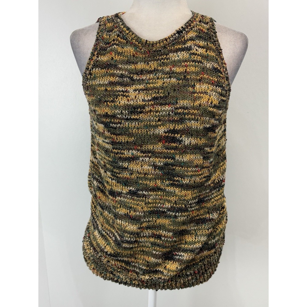 LOFT Marled Knit Sleeveless Sweater Sz Medium Women's Olive Green Yellow